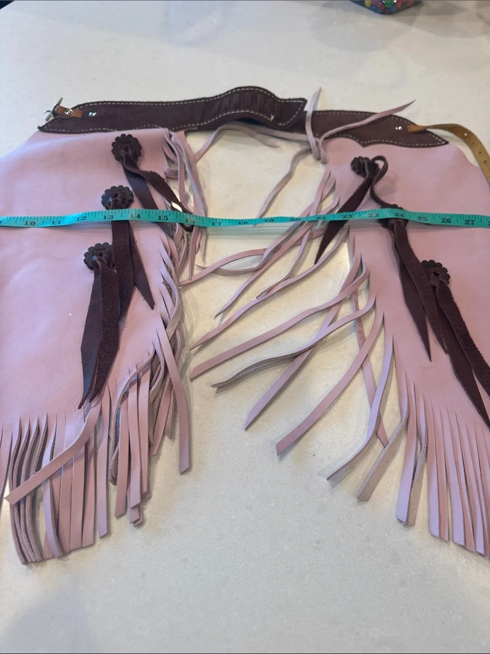 Kids Pink Fringed Western  chaps Belt - Soft Leather Look